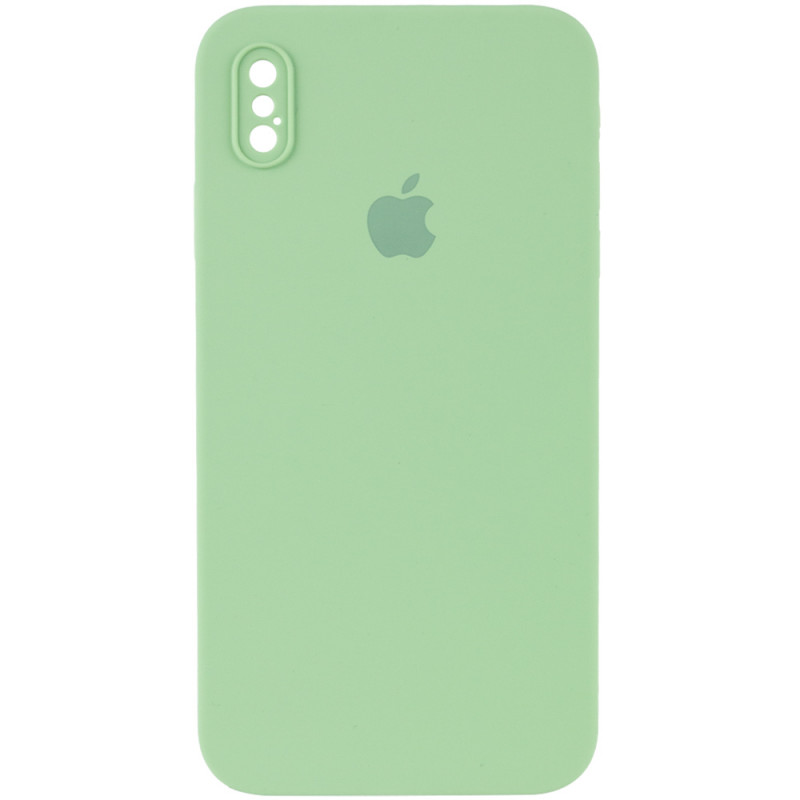 Чохол Silicone Case Square Full Camera Protective (AA) для Apple iPhone X / XS (5.8") (М'ятний / Mint)