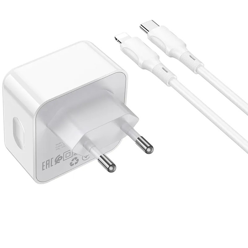 МЗП Borofone BA76A Source PD35W (2USB-С) + кабель Type-C to Lightning (White) в магазині vchehle.ua