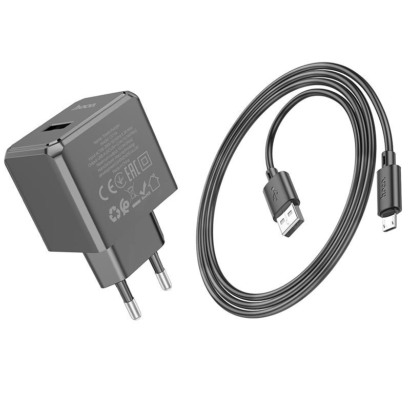 Фото МЗП HOCO CS11A (1USB) + MicroUSB (Black) в маназині vchehle.ua