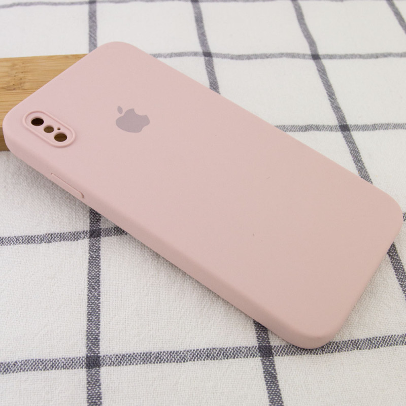Фото Чехол Silicone Case Square Full Camera Protective (AA) для Apple iPhone XS / X (5.8") (Розовый / Pink Sand) на vchehle.ua