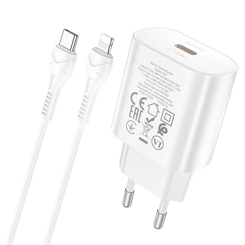 Фото СЗУ Hoco N22 Jetta PD25W (1USB-C) + кабель Type-C to Lightning (Белый) в магазине vchehle.ua
