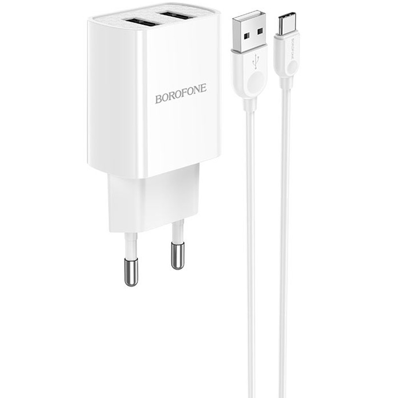 СЗУ Borofone BA53A Powerway (2USB/2.1A) + Type-C (Белый)