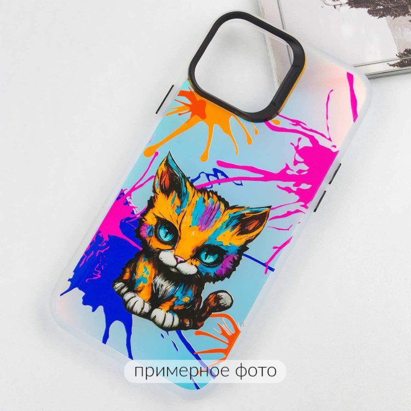 Фото TPU+PC чохол TakiTaki Graffiti magic glow на Samsung Galaxy S23 Ultra (Dark cat / Pink / Purple) в маназині vchehle.ua