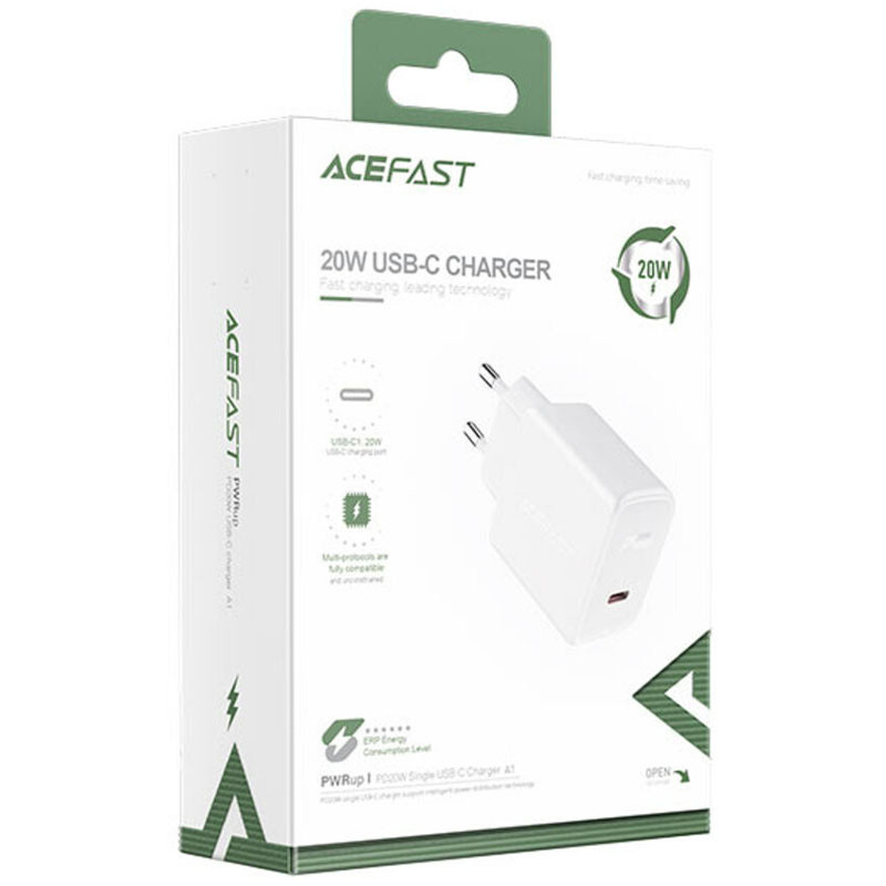 Фото СЗУ Acefast A1 PD20W single USB-C (White) в магазине vchehle.ua