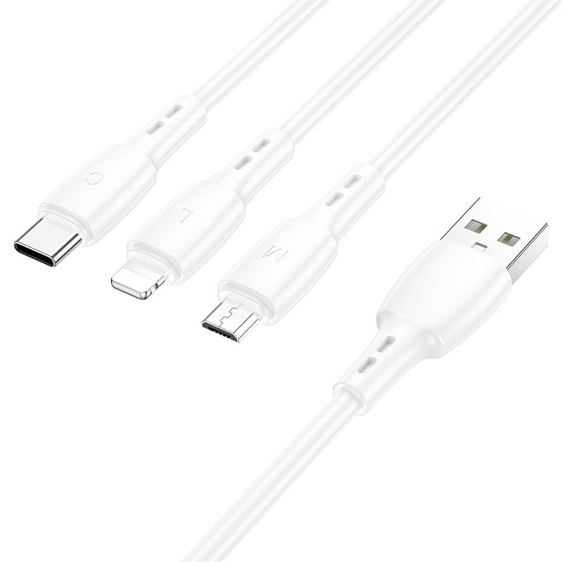 Фото Дата кабель Borofone BX71 USB to 3in1 (1m) (Білий) в маназині vchehle.ua