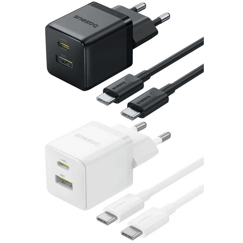 СЗУ Baseus Palm Fast Charger 30W (1USB-A/1C) + кабель Type-C to Type-C (P1011160A)