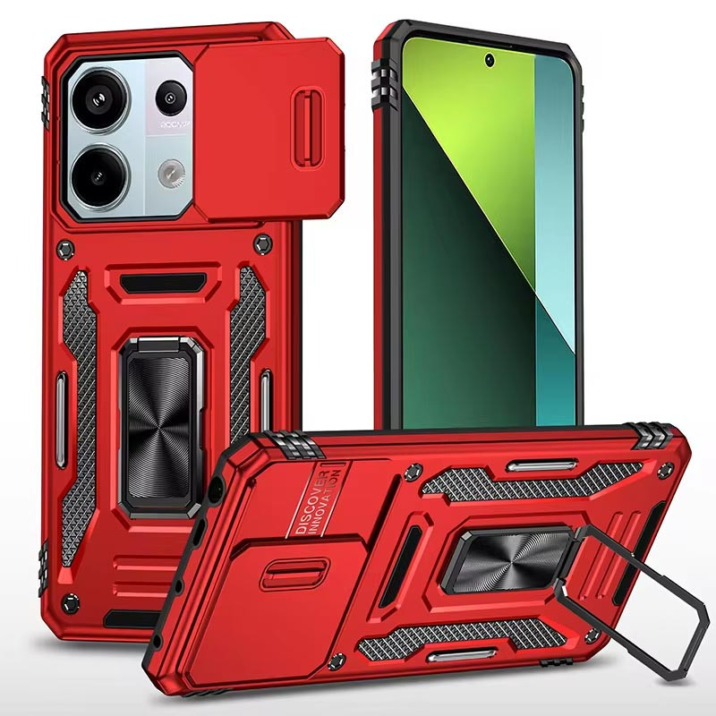 Ударопрочный чехол Camshield Army Ring для Xiaomi Redmi Note 13 Pro 4G / Poco M6 Pro 4G (Красный / Red)