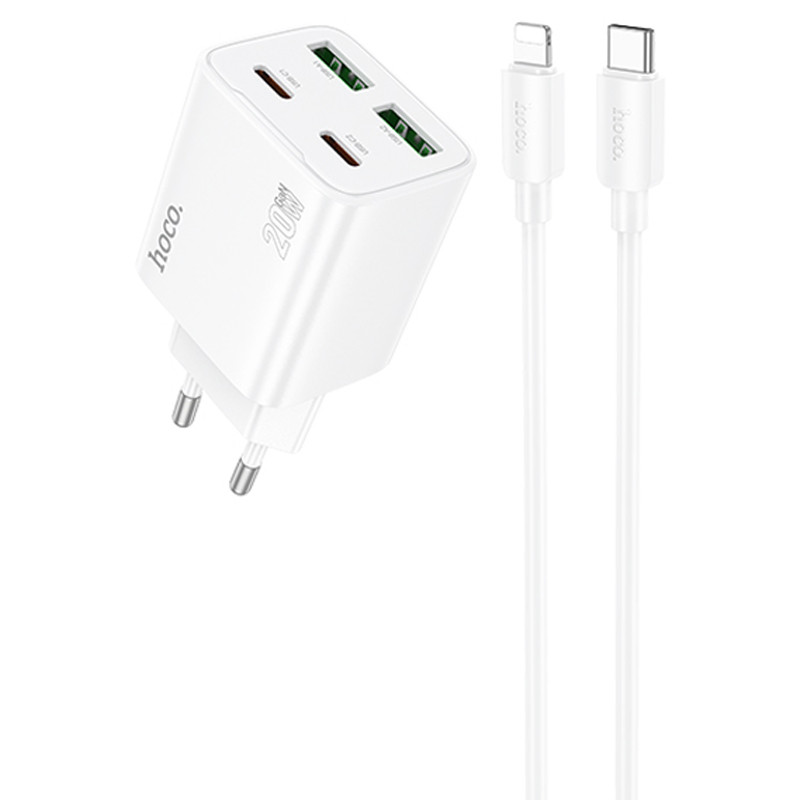 СЗУ Hoco N55 Fundador PD20W four-port (2USB-A/2C) + Type-C to Lightning (White)