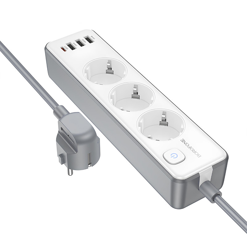 Удлинитель Borofone BAC9 Power PD20W (3USB-A/1C/3xSocket) (2m) (White)