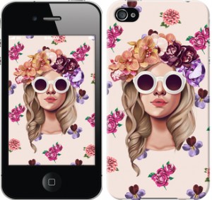 Чехол Девушка с цветами v2 для iPhone 4
