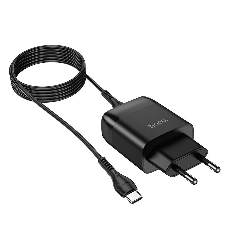 Фото СЗУ Hoco C72Q Glorious QC3.0 18W (1USB-A) + кабель USB to Type-C (Черный) в магазине vchehle.ua