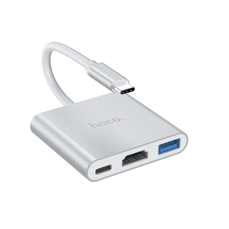 Уцінка Перехідник HUB Hoco HB14 Type-C to USB3.0+HDMI+PD (Розкрита упаковка / Сталевий)