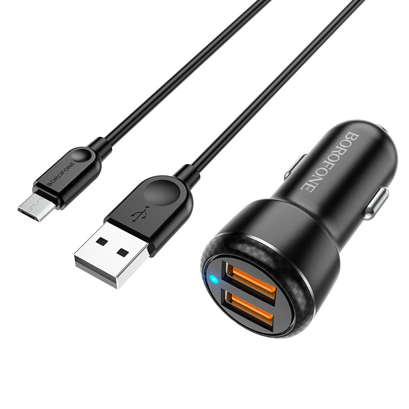 Фото АЗП  Borofone BZ17 Core QC3.0 3A (2USB-A) + кабель USB to MicroUSB (Чорний) на vchehle.ua