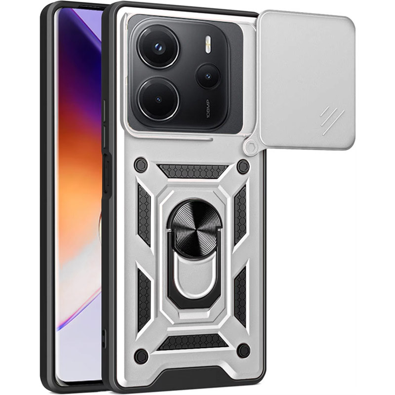 Ударопрочный чехол Camshield Serge Ring для Xiaomi Redmi Note 14 4G (Europe version) (Серебряный)