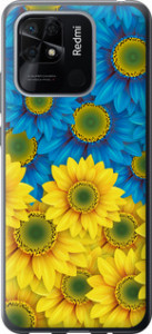 Чехол Жёлто-голубые цветы для Xiaomi Redmi 10C