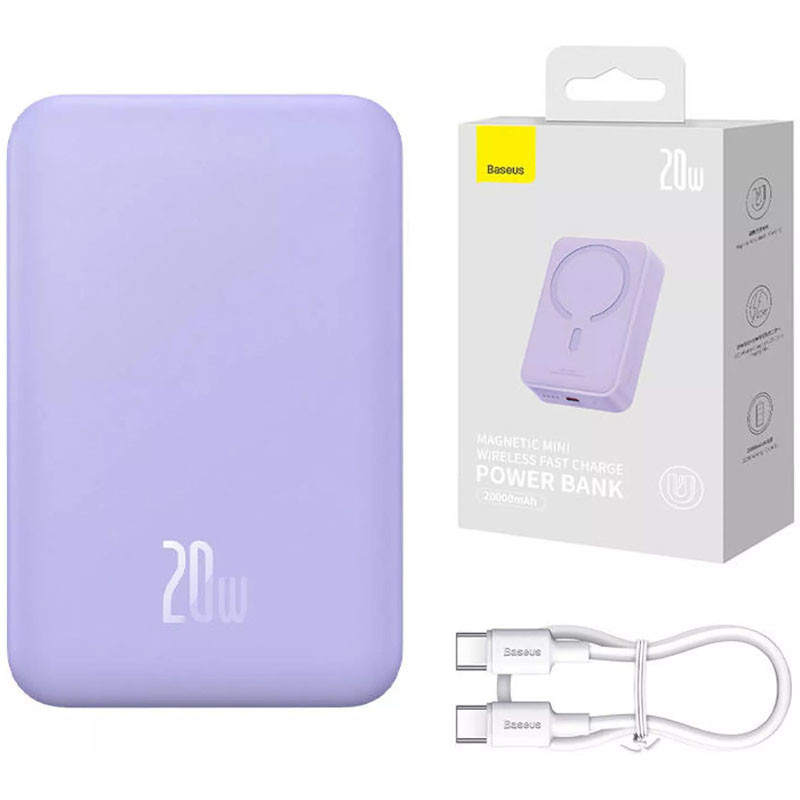 Портативний зарядний пристрій Power Bank Baseus Magnetic Mini OS 20W з БЗП 10000 mAh (PPCX110105) (Purple) в магазині vchehle.ua