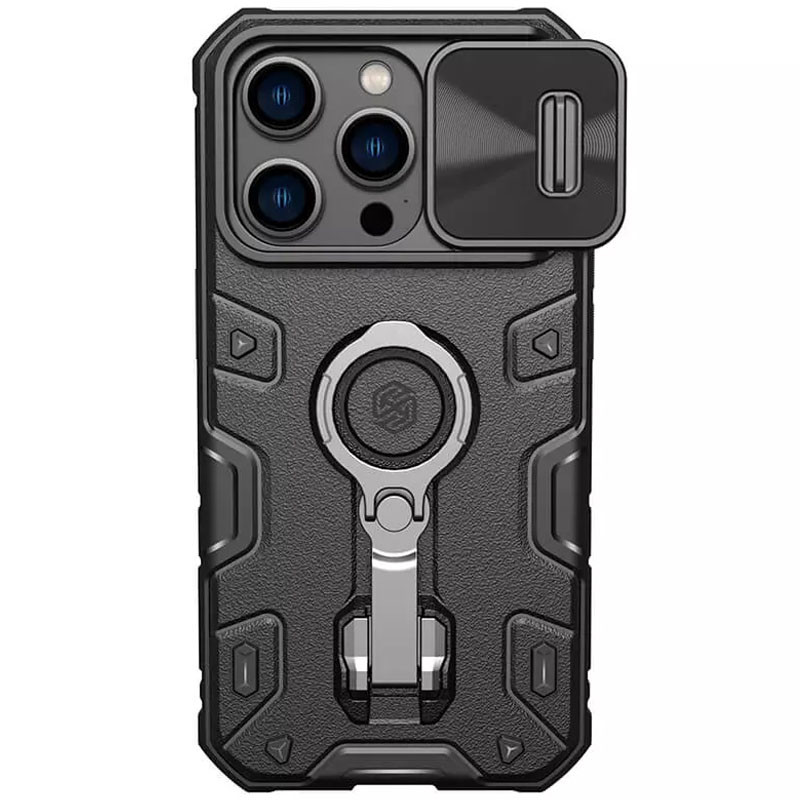 TPU+PC чехол Nillkin Metal CamShield Armor Pro no logo (со шторкой) для Apple iPhone 14 Pro (6.1") (Black)