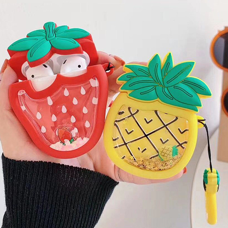 Фото Силиконовый футляр Fruits series with Sparkles & Water для наушников AirPods 1/2 + кольцо на vchehle.ua