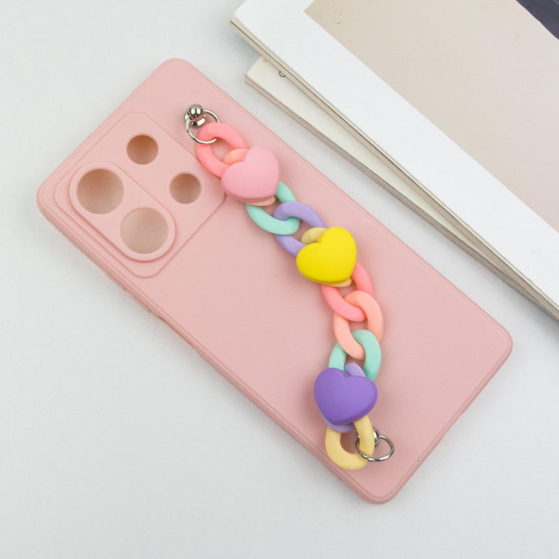 Фото Чохол Chained Heart з підвісним ланцюжком на Xiaomi Redmi Note 13 5G (Pink Sand) в маназині vchehle.ua