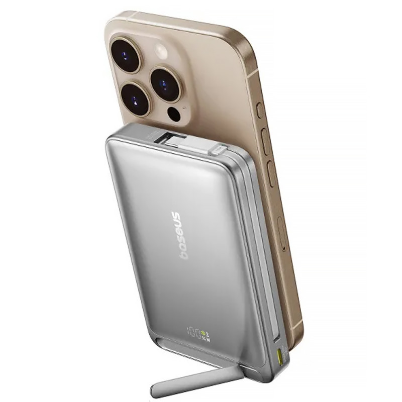 Купити Портативний ЗП Power Bank Baseus Qi2 Kickstand OS with Cable 45W з БЗУ 10000 mAh (P10078800) (Lunar Gray) на vchehle.ua