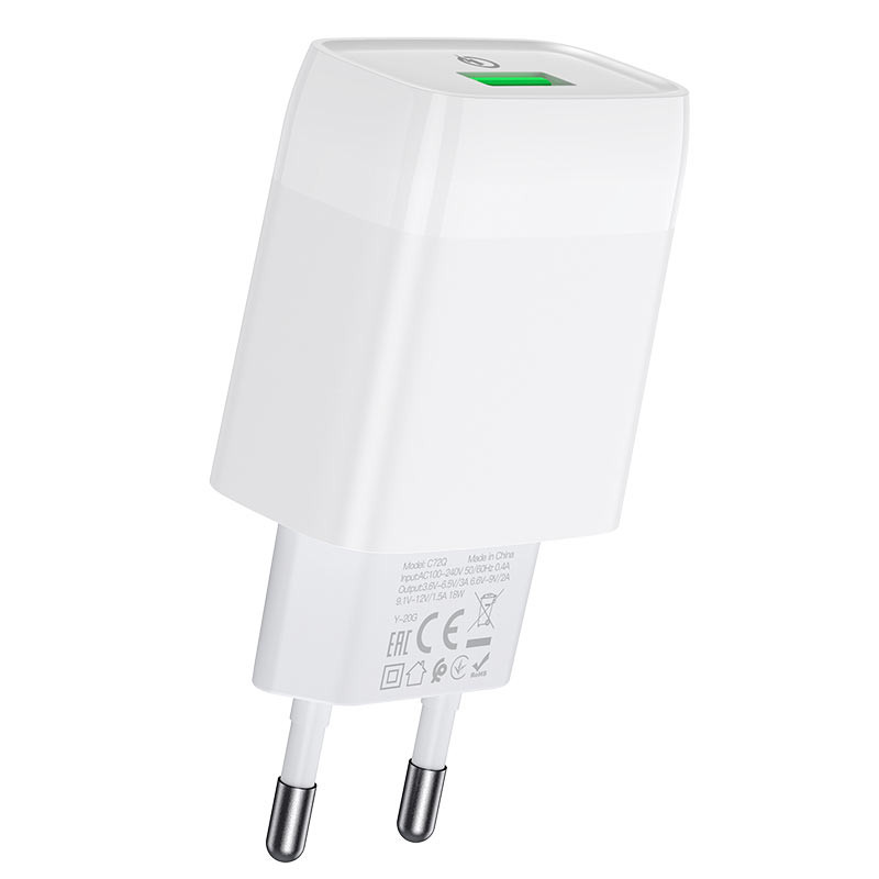 Фото МЗП Hoco C72Q Glorious QC3.0 18W (1USB-A) (Білий) на vchehle.ua