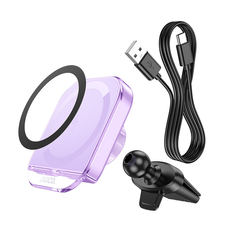 Фото Автодержатель с БЗУ Hoco HW17 Crystal (air outlet) (Romantic purple) на vchehle.ua