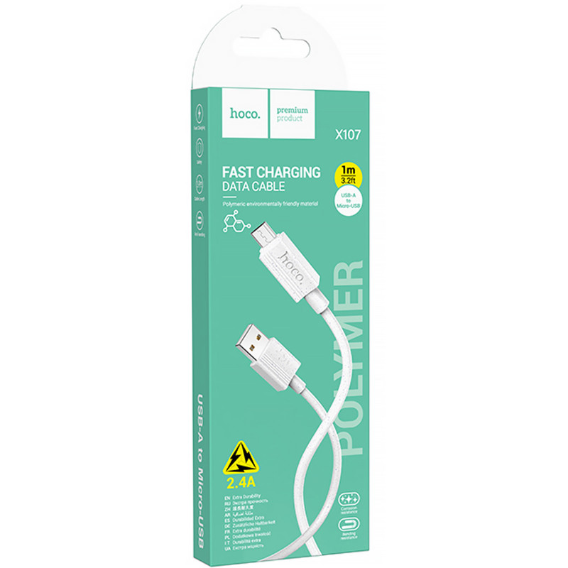 Дата кабель Hoco X107 USB to MicroUSB 2.4A (1m) (White) в магазине vchehle.ua