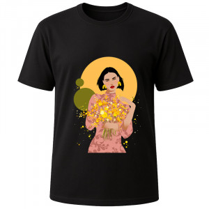 Футболка чорна Дівчина з жовтими квітами