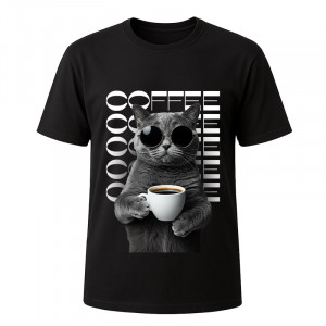 Футболка черная Grey cat coffee
