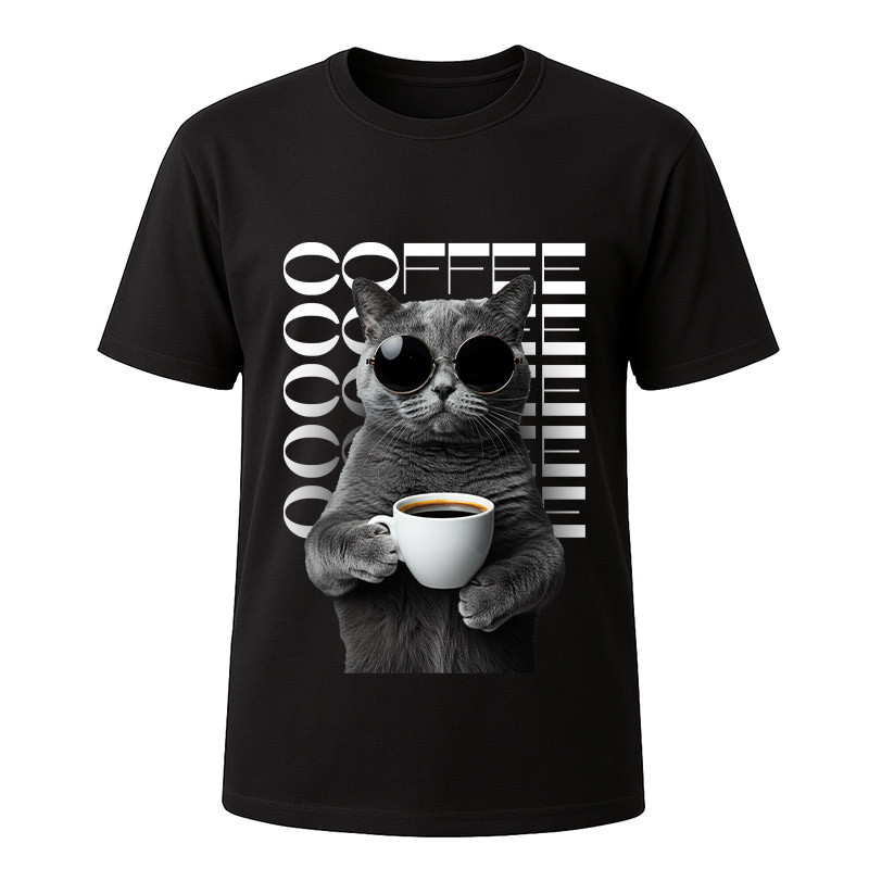 Футболка чорна Grey cat coffee (S)