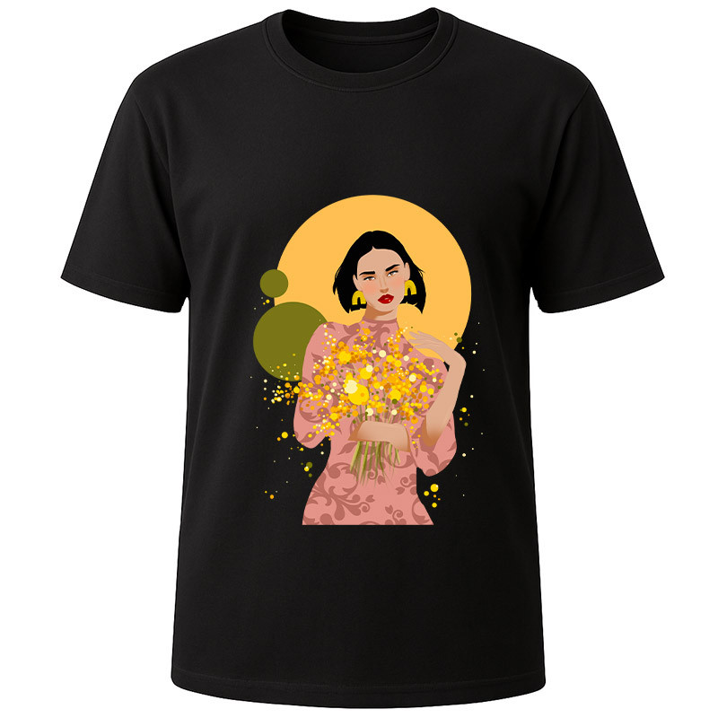 Футболка чорна Дівчина з жовтими квітами (XL)