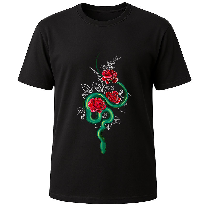 Футболка чорна Snake roses (XXL)