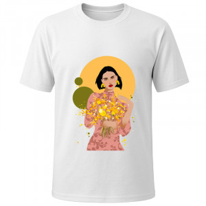 Футболка белая Девушка с желтыми цветами