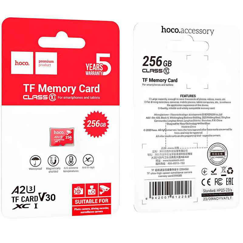Фото Карта памяти Hoco microSDHC Class 10 - 256GB (без адаптера) (Red) на vchehle.ua