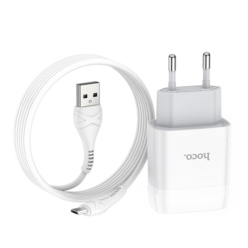 Фото МЗП Hoco C72A Glorious 2.1A (1USB-A) + кабель USB to MicroUSB (Білий) на vchehle.ua