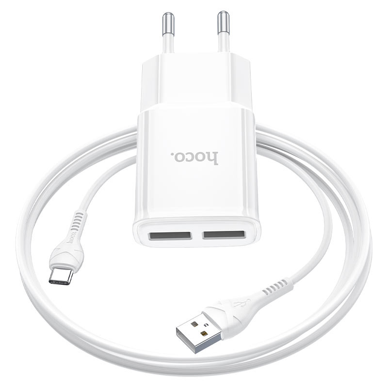 Фото СЗУ Hoco C88A Star round 2.4A (2USB-A) + кабель USB to Type-C (Белый) в магазине vchehle.ua