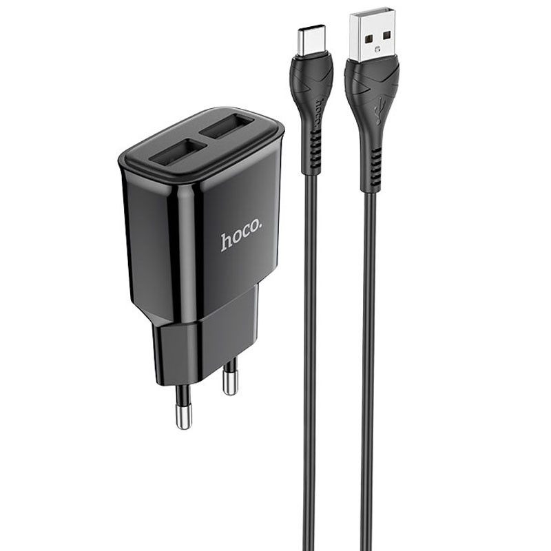 СЗУ Hoco C88A Star round 2.4A (2USB-A) + кабель USB to Type-C (Черный)