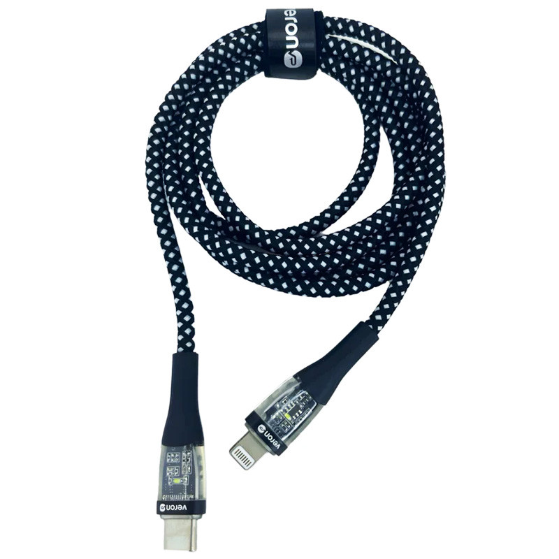 Фото Уцінка Дата кабель Veron CL01 Nylon LED Type-C to Lightning 27W (1.2m) (Пошкоджена упаковка / Black) на vchehle.ua