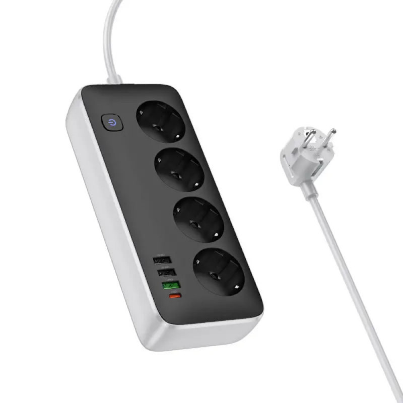 Фото Удлинитель Hoco AC22 Sunlight (PD30W/1C/3A/4xSocket) (3m) (Black) на vchehle.ua