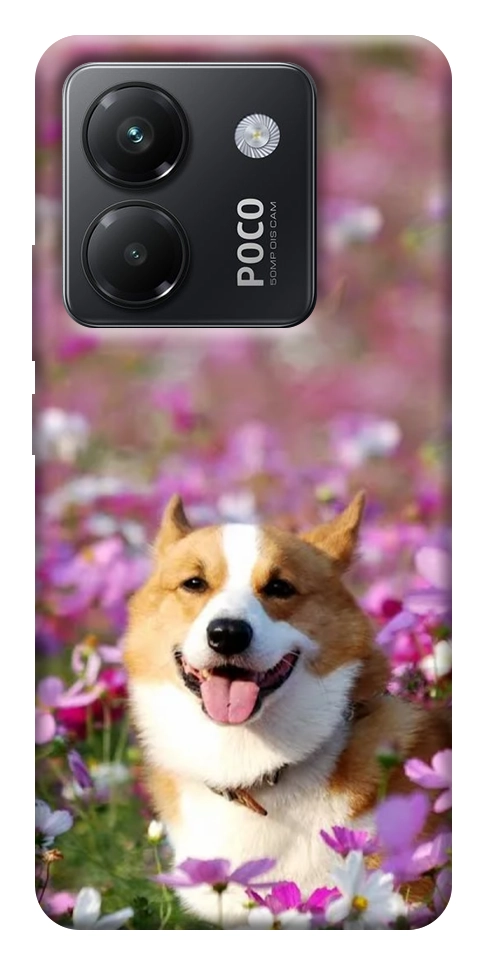Чохол Коргі в квітах для Xiaomi Poco M7 Pro 5G