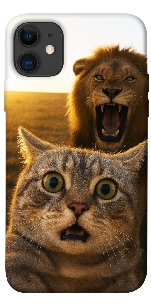 Чехол Shocked cat and lion для iPhone 11