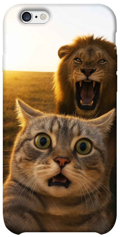 Чехол Shocked cat and lion для iPhone 6