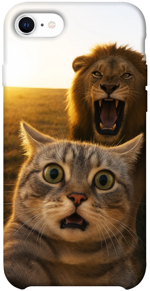 Чехол Shocked cat and lion для iPhone SE (2020)