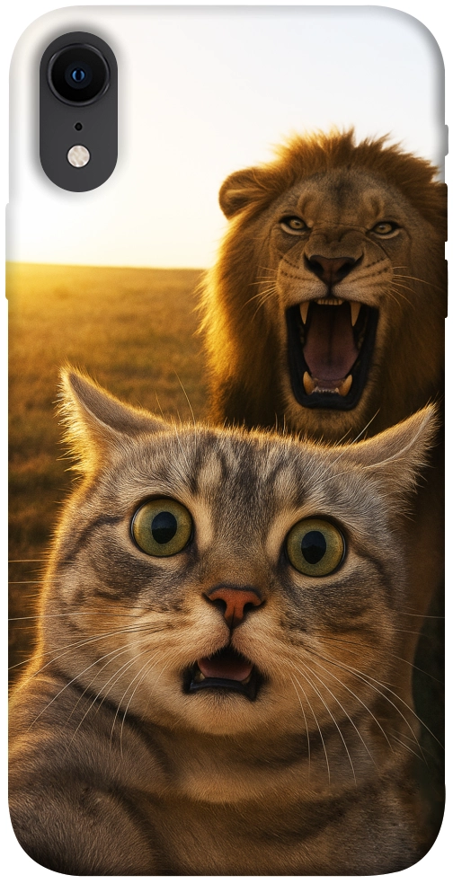 Чехол Shocked cat and lion для iPhone XR
