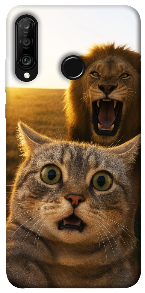 Чохол Shocked cat and lion для Huawei P30 Lite