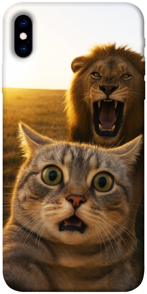 Чехол Shocked cat and lion для iPhone XS
