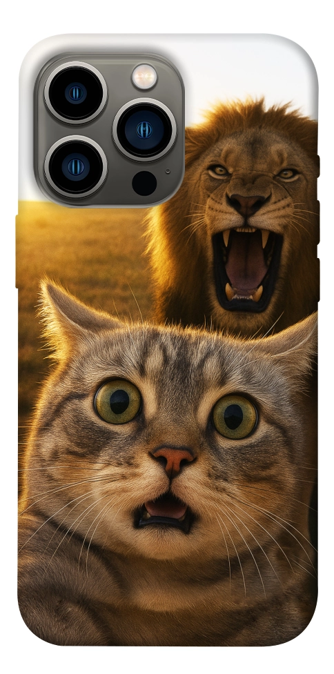 Чехол Shocked cat and lion для iPhone 13 Pro