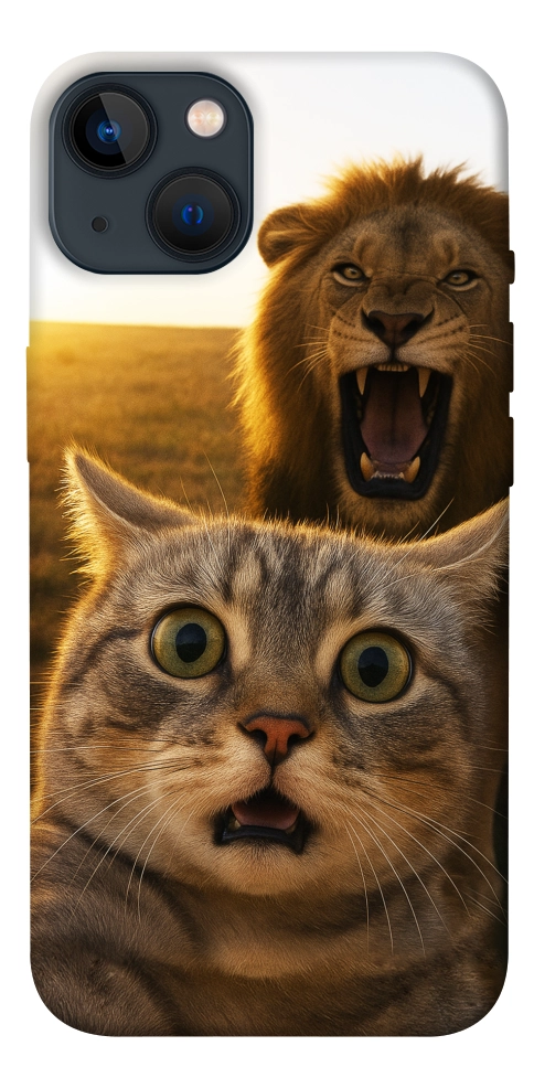 Чехол Shocked cat and lion для iPhone 13