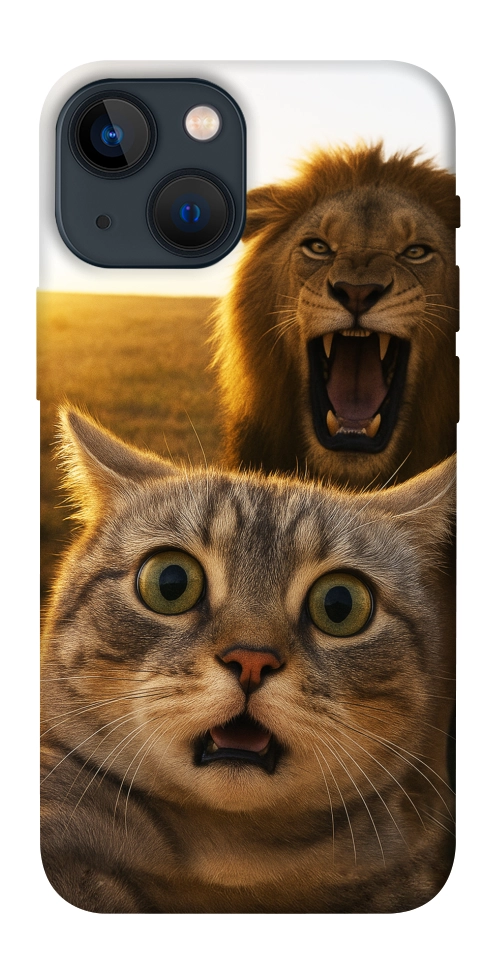 Чохол Shocked cat and lion для iPhone 13 mini