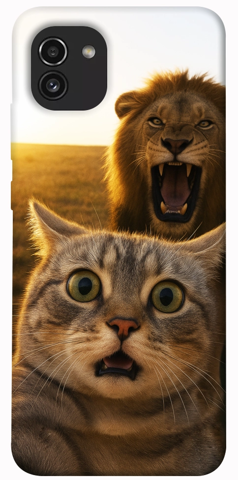 Чехол Shocked cat and lion для Galaxy A03